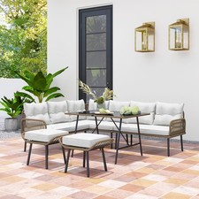 6 Piece Rattan Garden Furniture Set, Wicker Outdoor Furniture Set