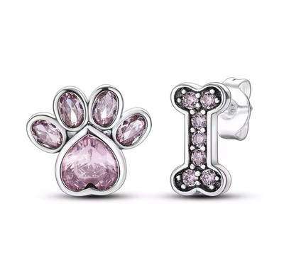 Brillant rosa Paar Ohrringe Haustier Füße & Knochen Sterlingsilber Damen Geschenk