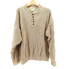 Vintage 90s Eddie Bauer Tan 100 Cotton Henley Marled Knit Sweater