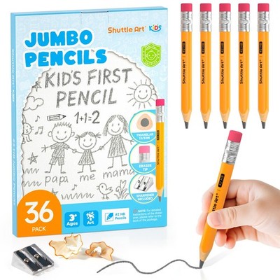 Jumbo Pencils - 36 Pack Triangle Pre sharpened Pencils #2 HB with Top Erasers...