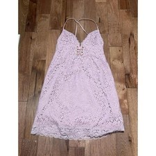 Victorias Secret Lilac Slip Nightgown Mini Dress Size Small Lace Up Front