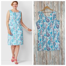 Talbots Bright Fresco Paisley Printed Sheath Dress Cotton Pique Plus Size 22W