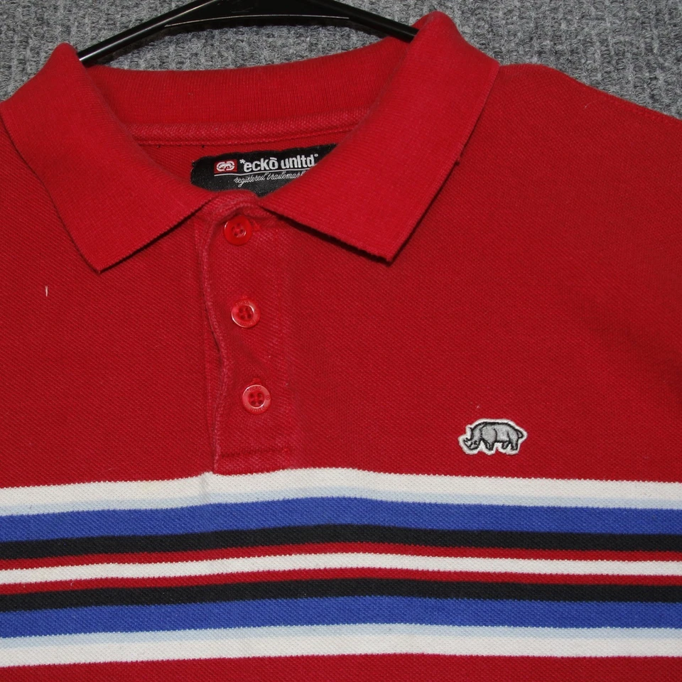 Polo Ecko Unltd Niños Rojo Rayas Manga Corta Talla Grande Y2K Retro Foto 2 de 4