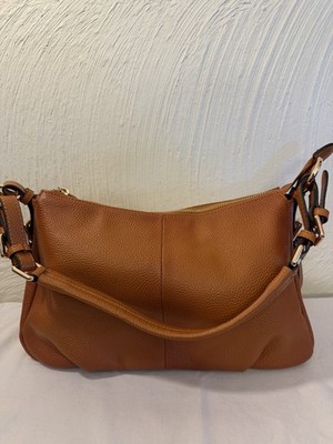 Kattee Pebbled carmel Brown Soft Leather Shoulder Bag adjustable Organizer EUC