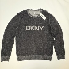 DKNY Designer Men's Large Black Knit Crew Neck Long Sleeve Pullover Sweater