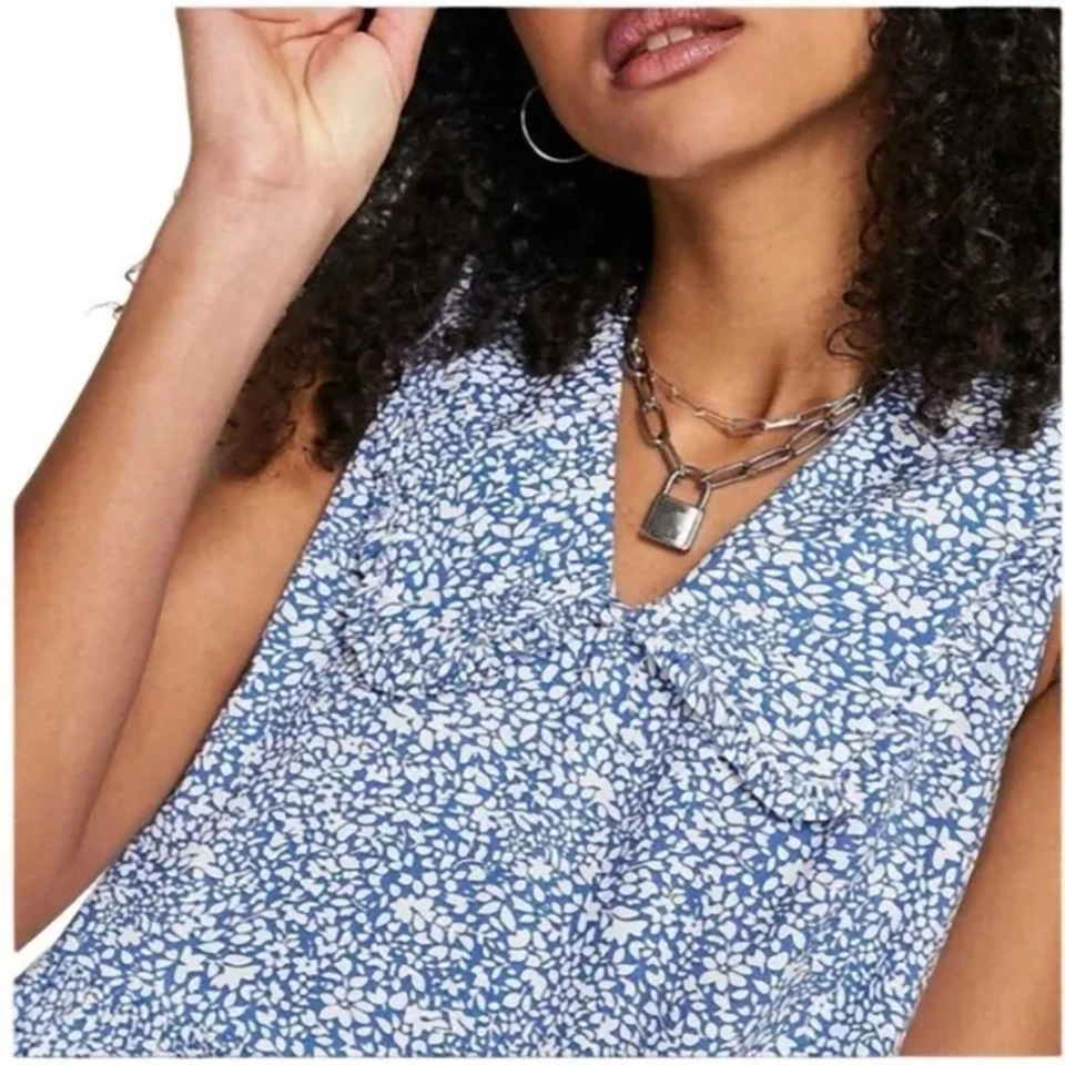 Only by ASOS Women's M Blue Geo Print Mini Sleeveless Dress w/ Peter Pan Collar - Image 2 of 4