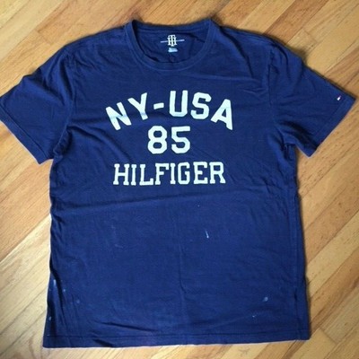 Men's TOMMY HILFIGER NY USA 85 Large Text Blue T-Shirt Distressed (Has  Paint) XL | eBay