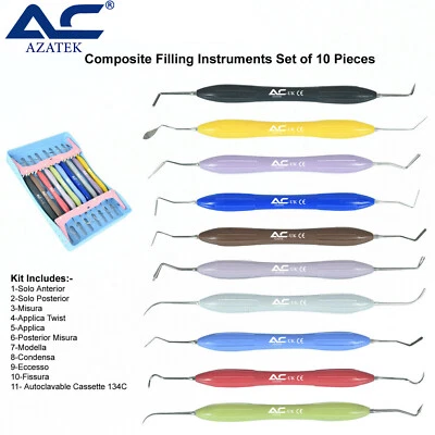 Azatek Plastic Shaping Composite Filling Instruments 10-Pc Set LS Silicon Handle