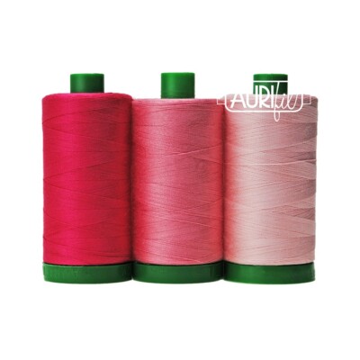 Aurifil pink land iguana color builder set includes 3 spools of 40 wt thread