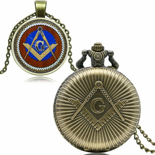 Fashion Masonic Freemason Freemasonry Pocket Watch Quartz Chain Pendant Gift Set - Picture 6 of 18