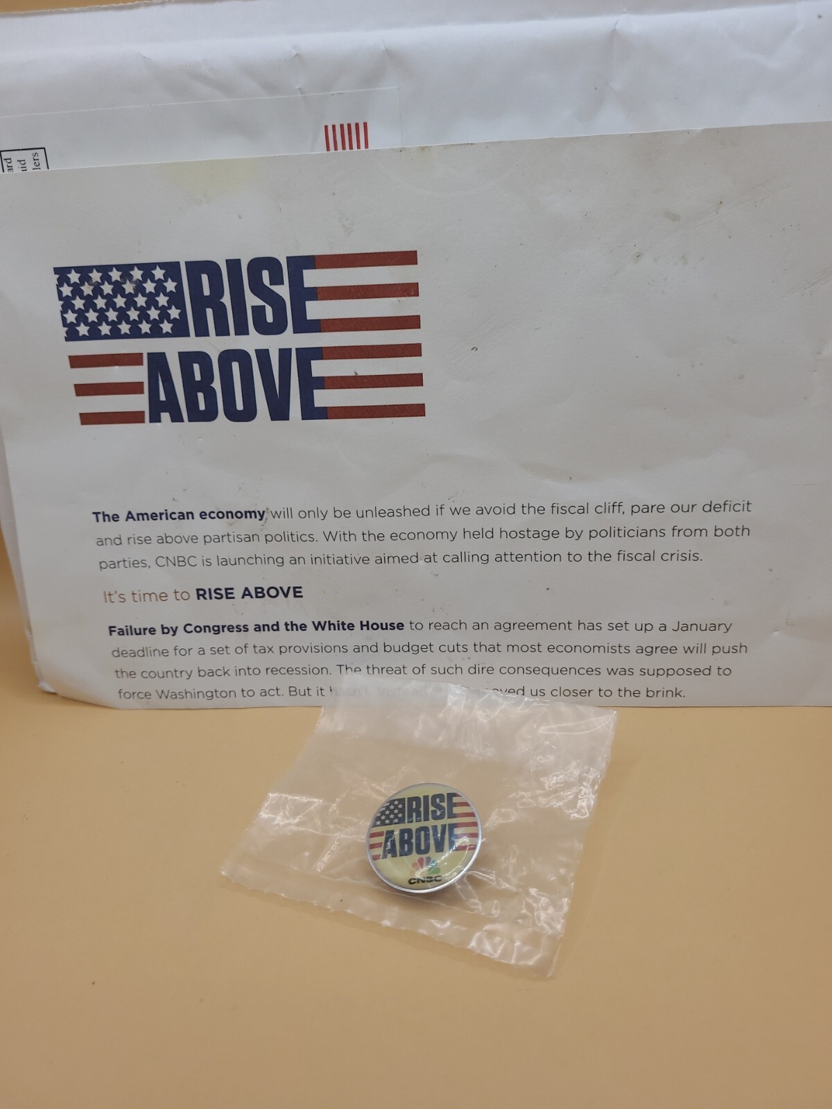 CNBC RISE ABOVE Tack Pin w Letter USED Great Condition | eBay