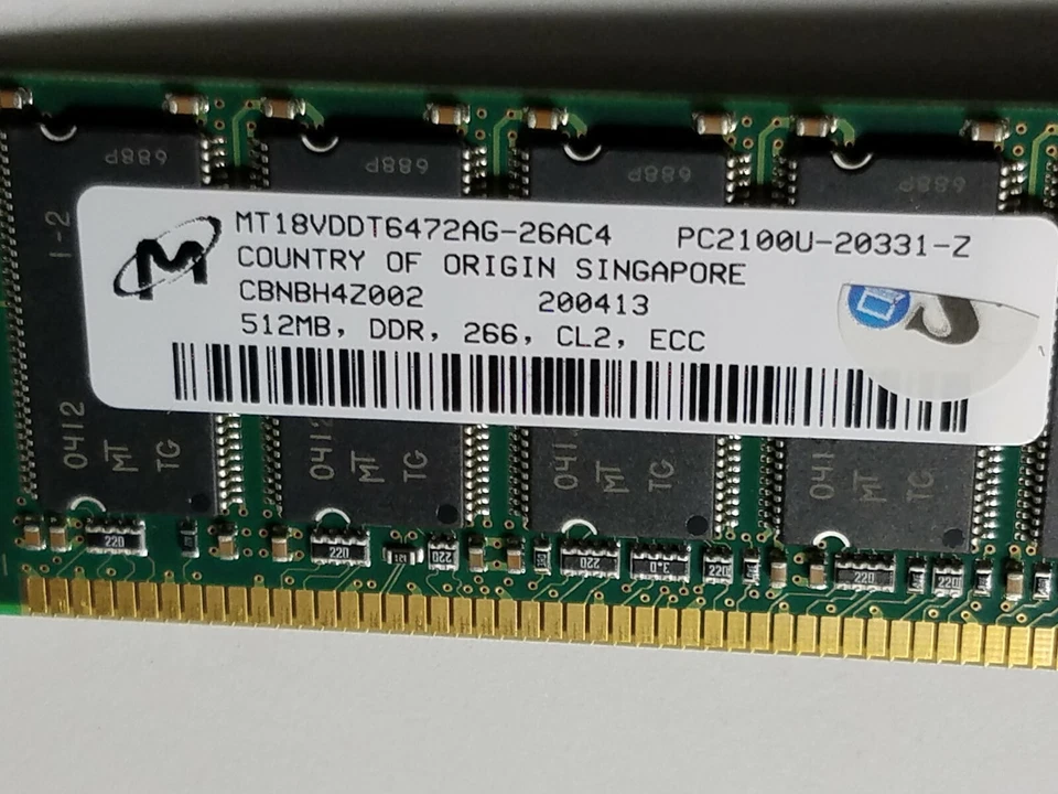 New -  MT18VDDT6472AG-26AC4 Micron 512MB DDR 266 CL2  Server RAM Memory (20-4) - Image 4 of 4