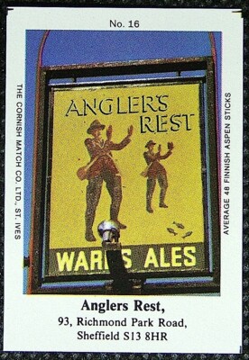 Matchbox Label Wards Pub Anglers Rest Richmond Park Road Sheffield No 16 MM923