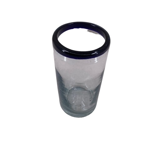 Hand Blown Mexican Glass Cobalt Dark Blue Rim 14 oz Tall Iced Tea Glass - Picture 4 of 8