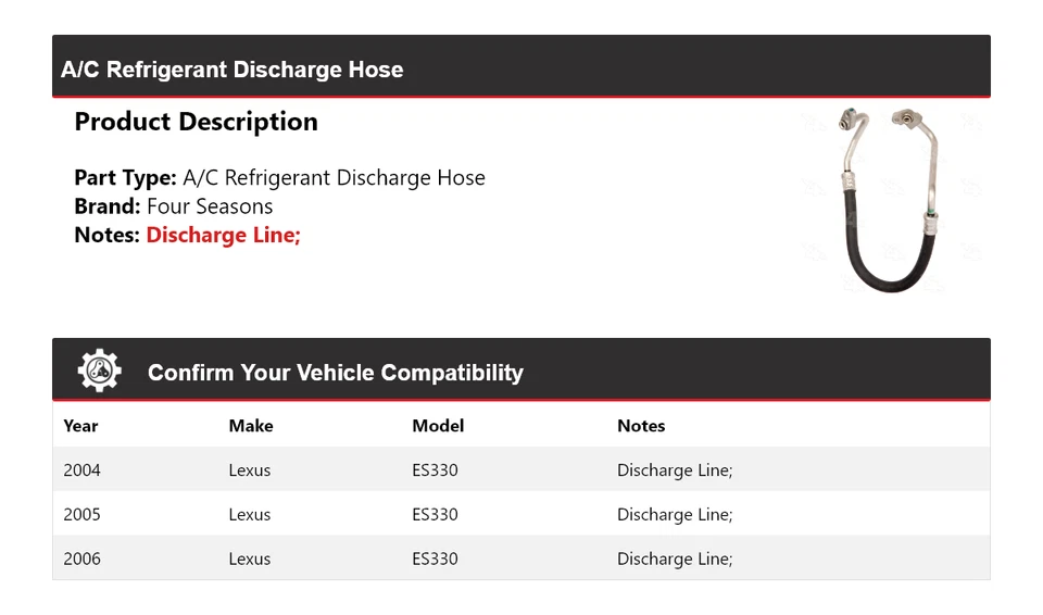 Mangueira de descarga de refrigerante A/C Lexus ES330 2004-2006 4 estações 2005 - Imagem 2 de 4