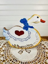 Vintage Tole Painted Handmade Wood Christmas Goose 5.5" Adorable Cottage Decor