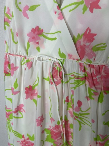 Vintage Barbizon Long White Pink Floral Nylon Sleeveless Nightgown 1970s Small - Picture 4 of 10
