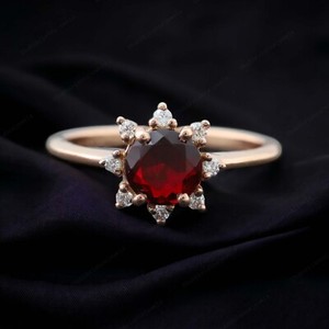 Authentic 925 Sterling Silver 5 mm Round Shape Natural Red Garnet Ring Cubic Zirconia Ring