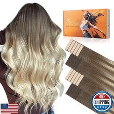 DOORES Invisi Edge Hair Extensions Real Human Hair Tape in, Ash Brown to Plat