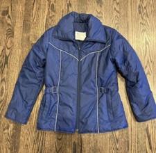 Vintage 70s Jc Penney Puffer Ski Jacket Women Small Navy