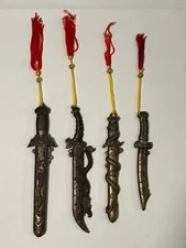 Vintage Sword & Scabbard Mini Knives Lot 5 Chinese Dragon Snake 4.5 - 6 inch