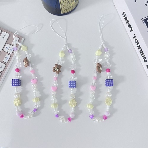 Cartoon Bear Beaded Phone Lanyard Bag Camera Pendant Phone Charm Accessories - Photo 6 sur 6