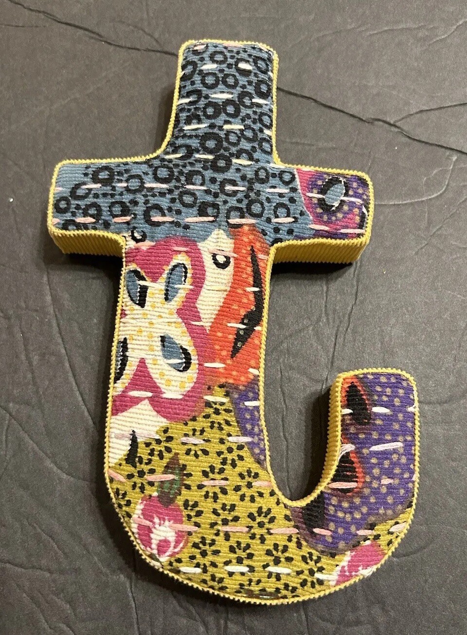 Anthropologie Letter “t” Wall Decor Initial Monogram Boho Fabric