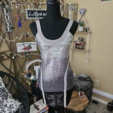 Bebe Womens Silver/Black Sequin Dressy Bodycon Dress Size M