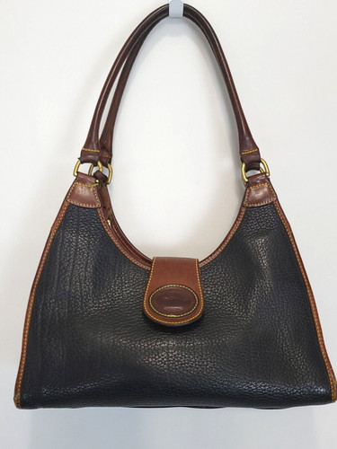 Dooney & Bourke Pebbled Leather Shoulder Bag Black Brown Vtg Classic FLAWS - Image 1