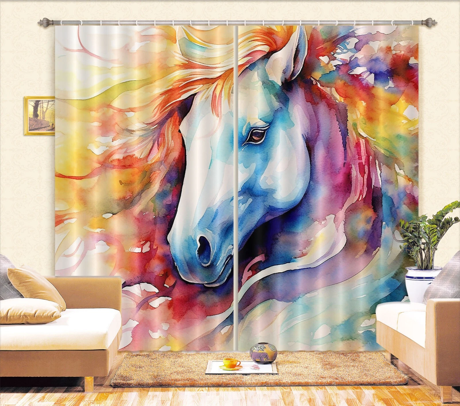 3D Watercolor Horse C6388 Photo Curtain Window Blockout Fabric Amy 2024