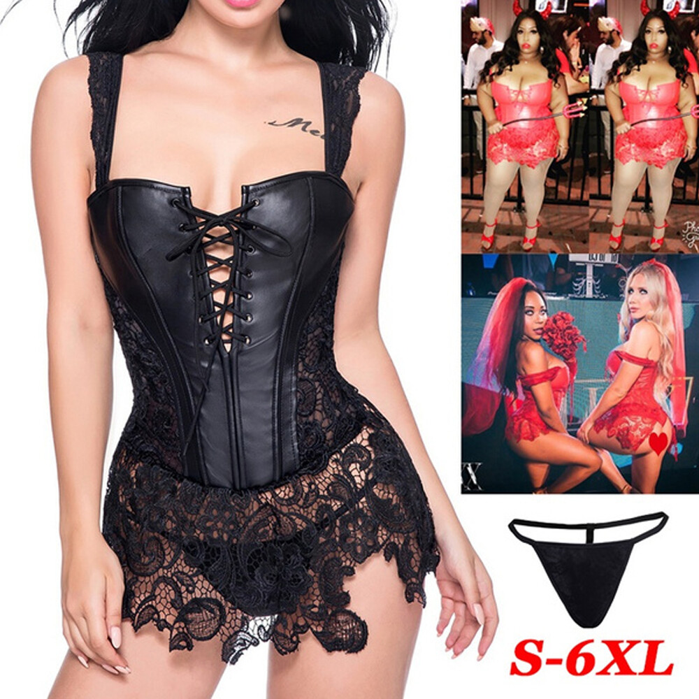 Christmas Fancy Dress Women Sexy Lingerie Corset Steampunk Faux Leather  Corsette