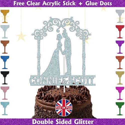 Personalised Wedding Glitter Cake Topper Bride & Groom Cake Decor Wedding Party - Picture 23 of 25