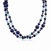 Rhodium Plated Lapis Onyx Jewelry - Dyed Blue Colored Quartz Graduated Necklace Rhodium Plated Lapis Onyx Jewelry - Dyed Blue Colored Quartz Graduated Necklace