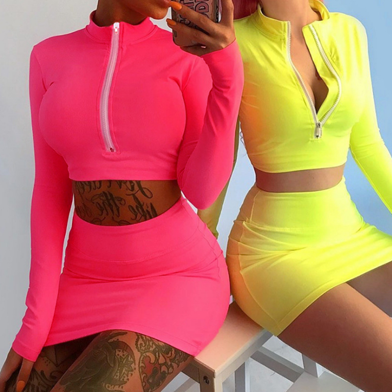 Top + Mini Skirt Set Women's Two Piece 