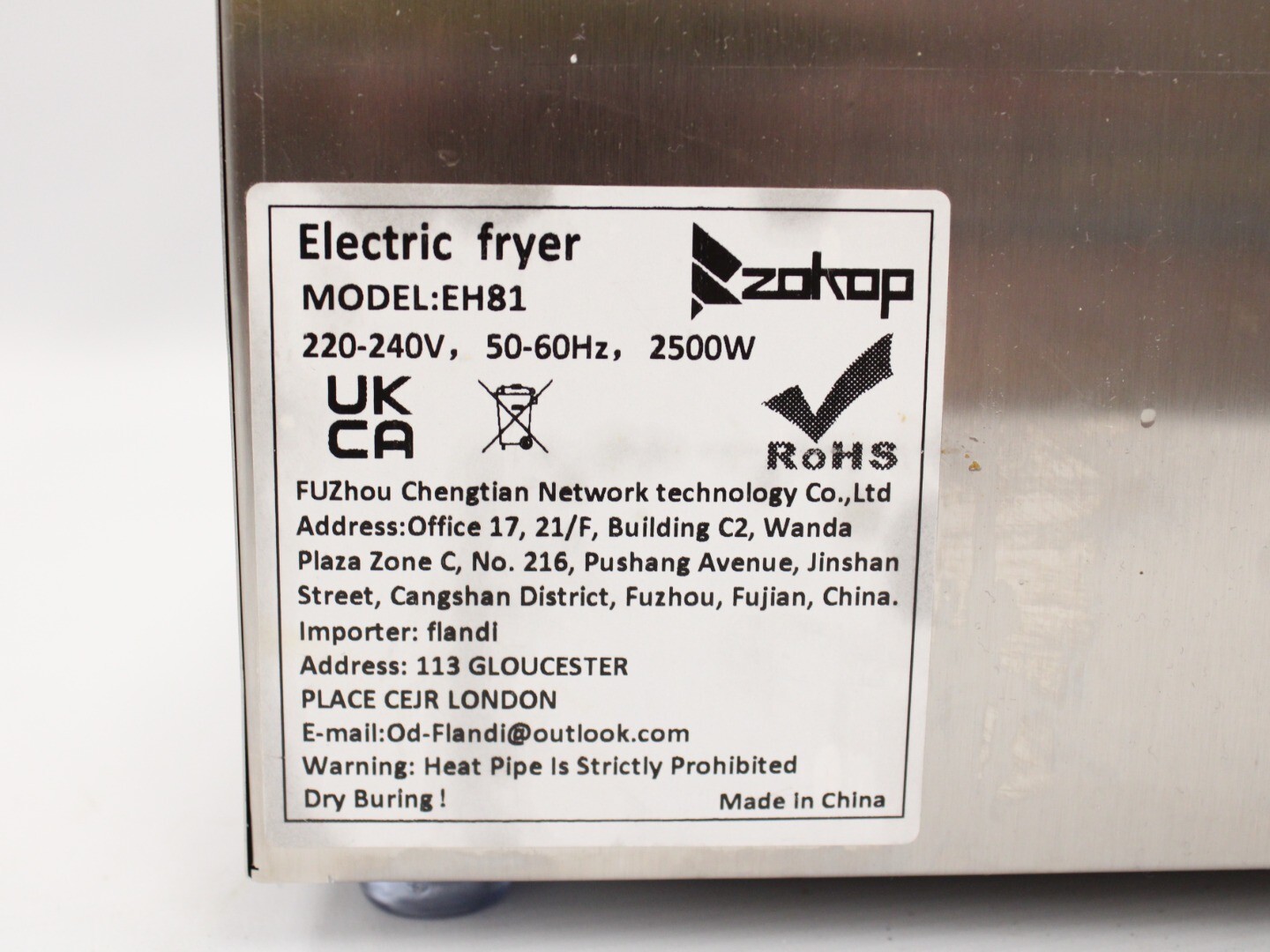 ZOKOP EH81 2500W 220240V Stainless Steel Single Cylinder Electric