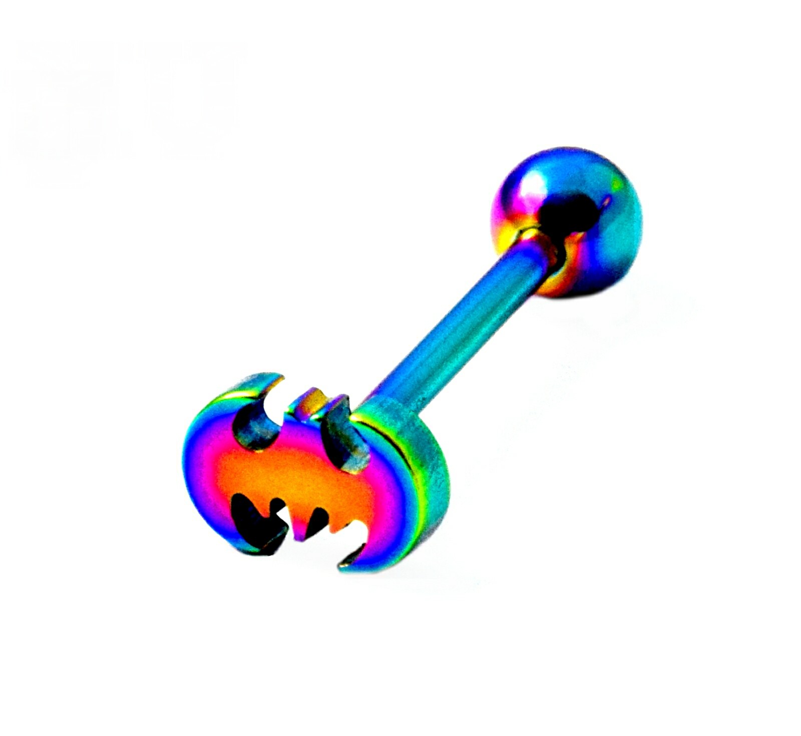 Batman Tongue Barbell  Multi Coloured Steel Body Piercing Bar 14g 16mm