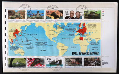 U.S. Used #2559 29c WW II 1941 Sheet of 10 First Day Cover
