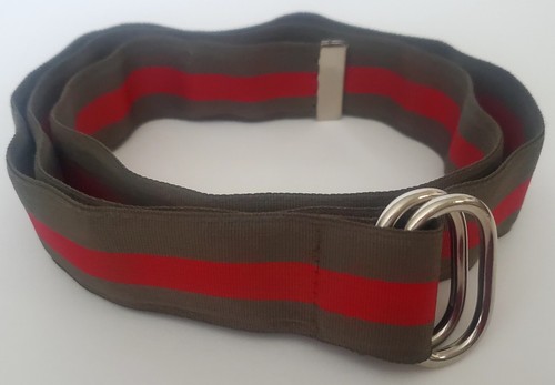 Fabric Web Belt Taupe Red Stripe Polyester Chrome D Ring Adjustable Men's M 32 - Picture 6 of 10