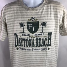 Vintage Daytona Beach Florida 90s T Shirt Single Stitch USA Made Striped L/XL
