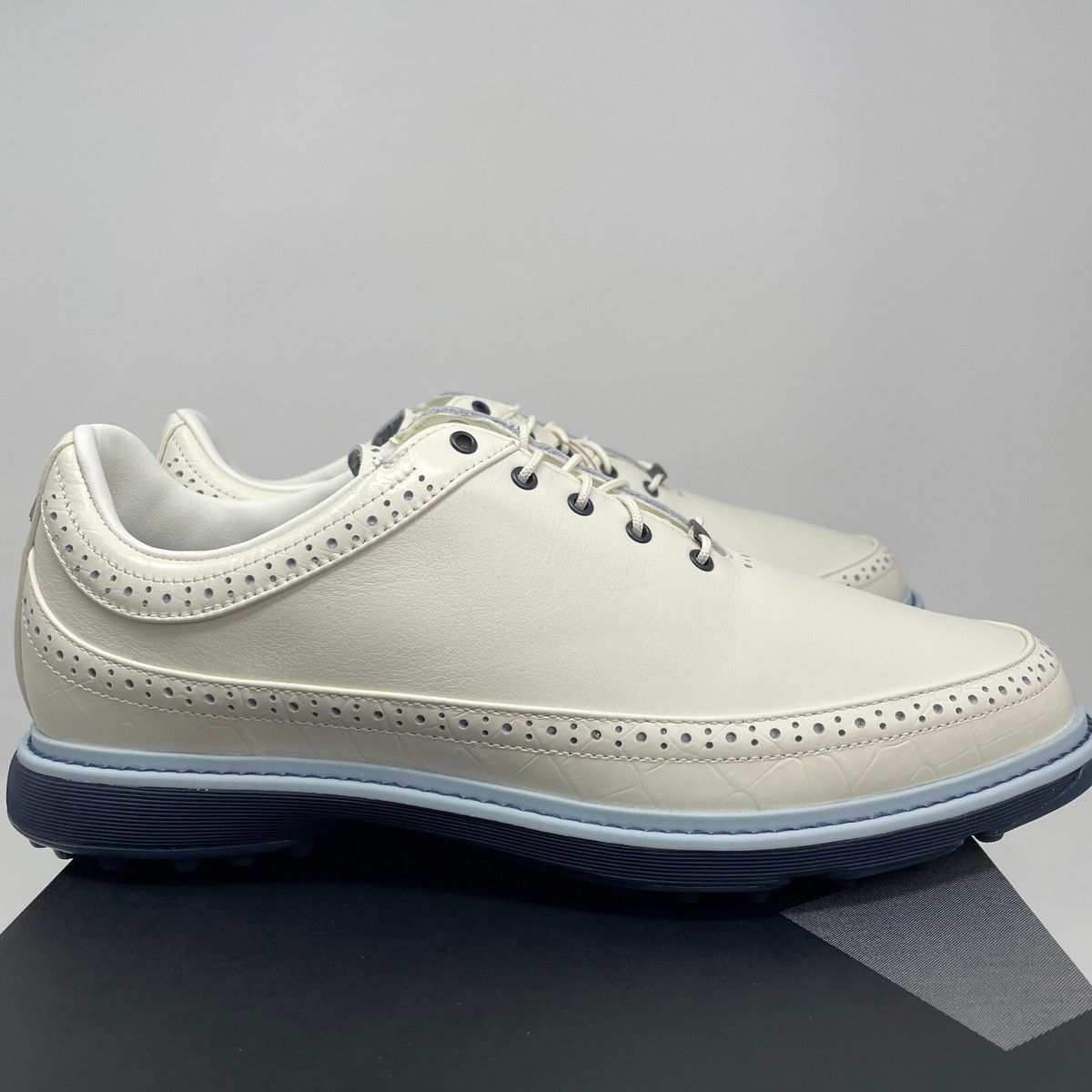 Adidas Boost MC 80 Leather Golf Shoes Mens Off White Blue Comfort