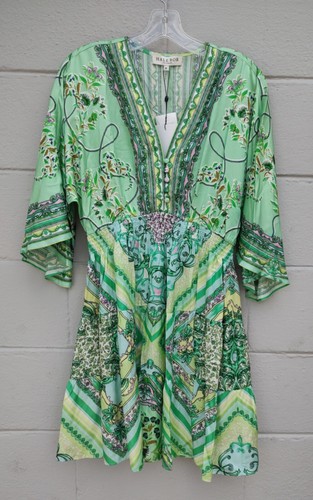 Hale Bob Quincy Dress 100% Silk Abstract Floral Design Mint Green Size M NWT - Picture 2 of 8