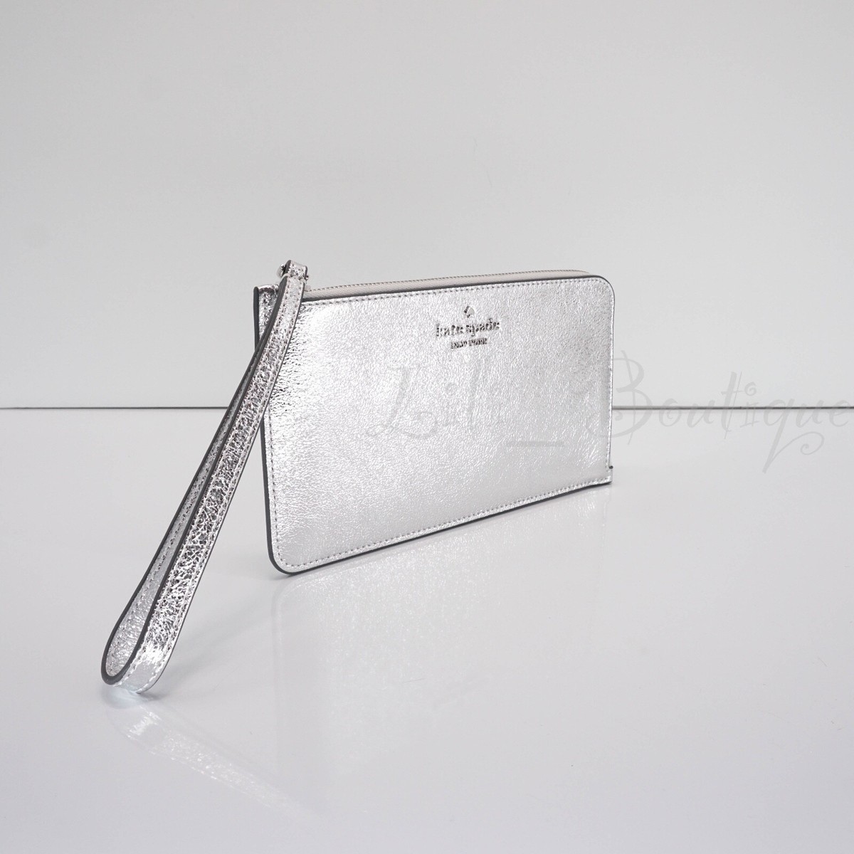 NWT Kate Spade KE635 Lucy Medium L-Zip Wristlet Metallic Leather