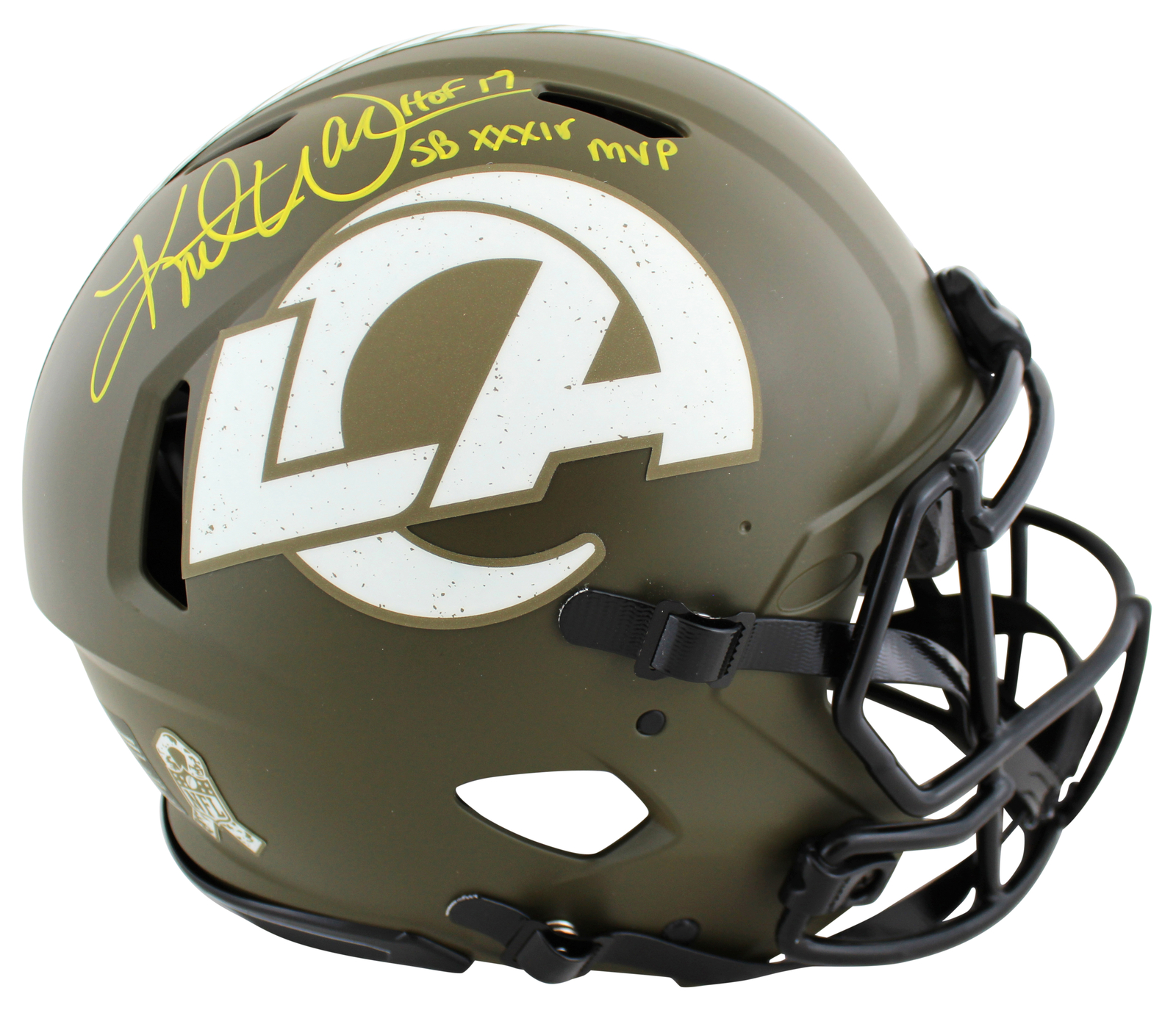 Kurt Warner Autographed Signed Rams 2X Insc Salute To Service F/S Speed Proline Helmet Beckett W 