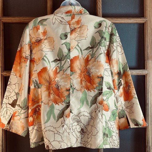 Susan Graver Style Women's Orange Floral 3/4 Sleeve Open Jacket Size M 20x26 - Picture 2 of 8