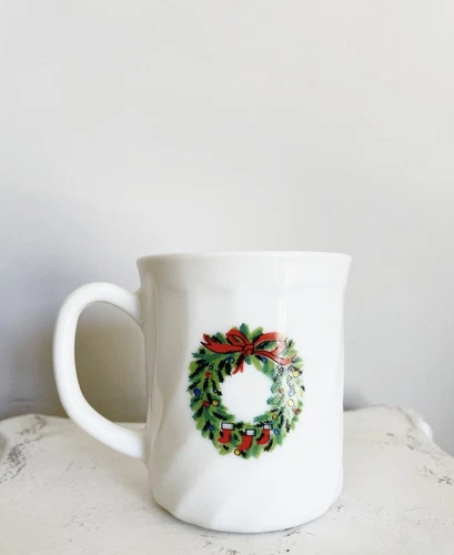 Christmas Tree Wreath Salem Porcelle Holiday Vintage Mugs- France