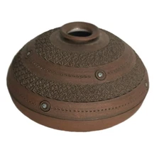 Signed Artisan Mini Seed Pot w/ Metal Inlay, White Glaze Inside, Charleston SC