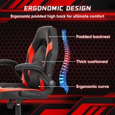 Ergonomic Office Gaming Chair Height Adj Flip Armrest Lumbar Support Black Red 5