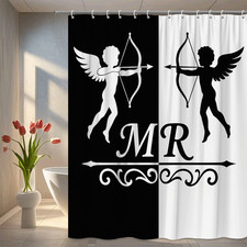 Black and White Cupid Shower Curtain for Modern Bathroom Decor