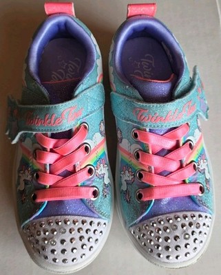 GIRLS SKETCHERS TWINKLE TOES LIGHT UP UNICORN RAINBOW SHOES Sz 11 US