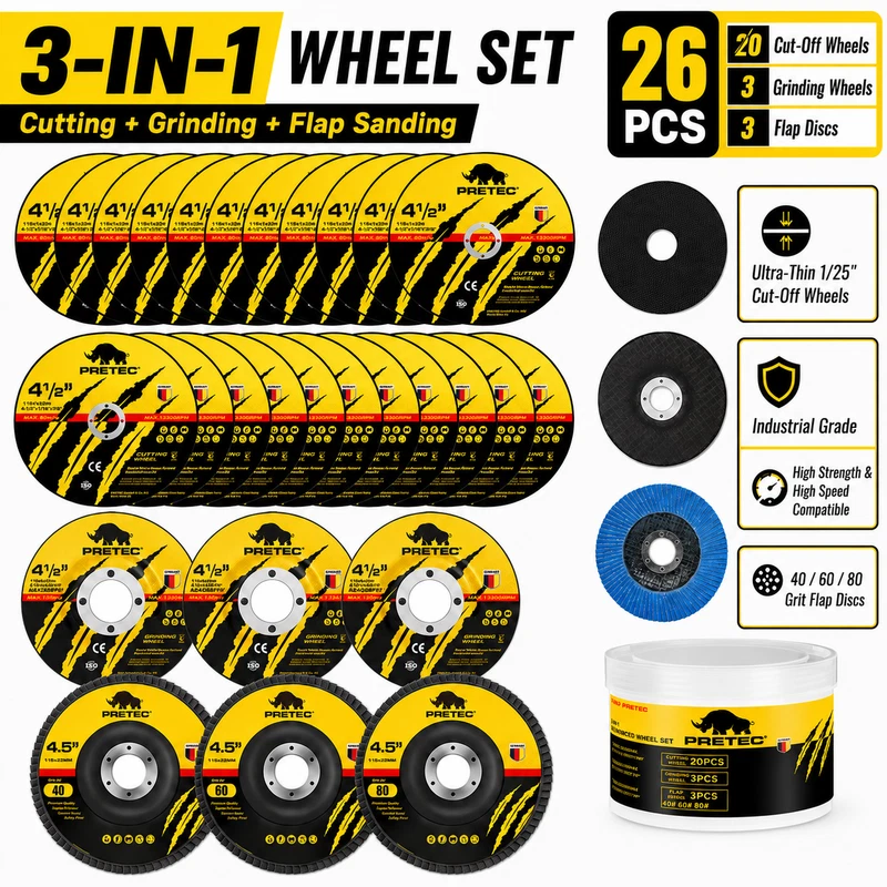 26-pack 4-1/2-inch cut-off, grinding and flap disc set